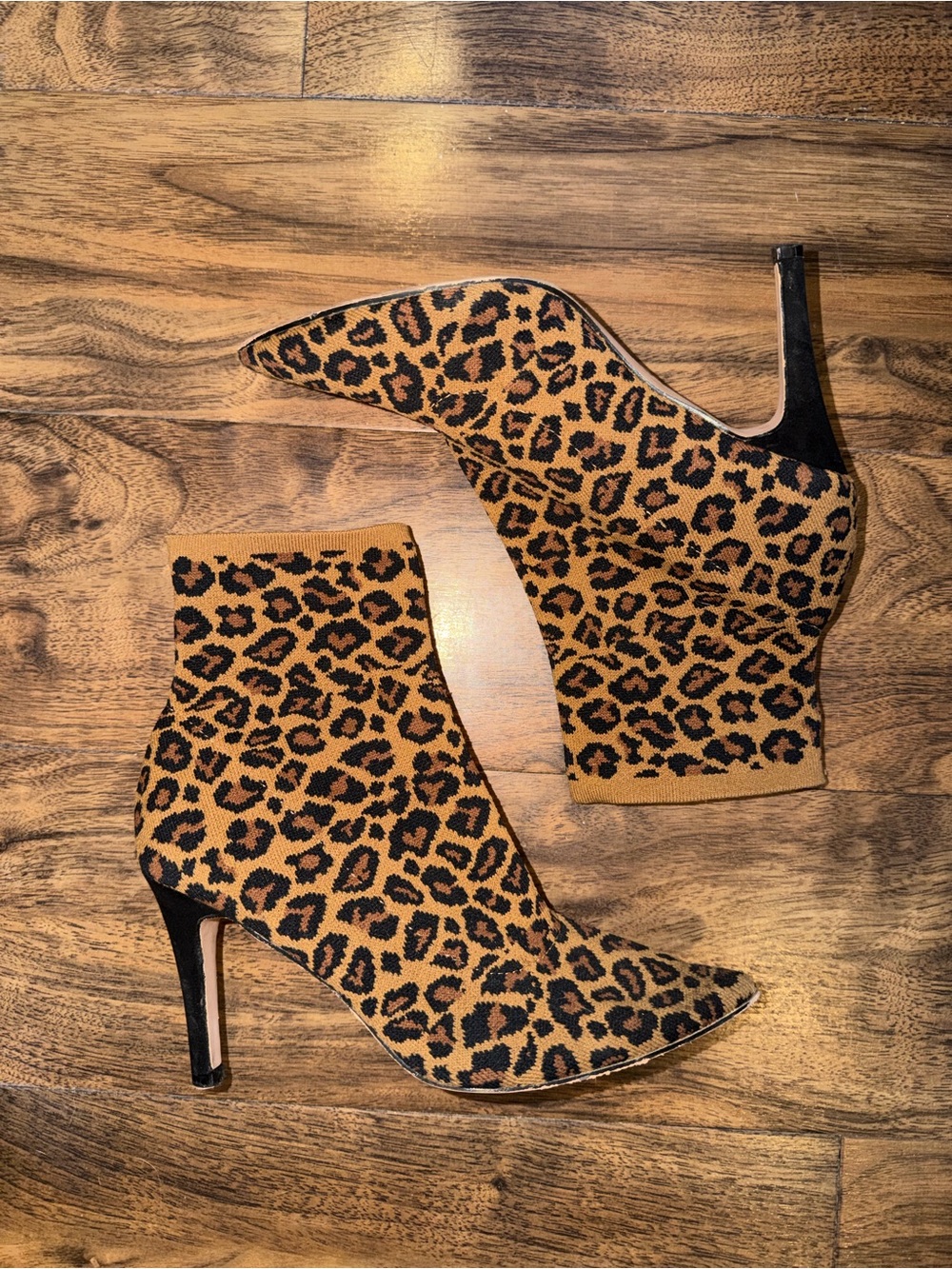 Leopard Print Pointed Toe Ankle Sock Booties